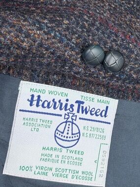 Vintage Harris Tweed Sport Coat Men 44R Grey Wool Blue Red Stripe Made in Canada